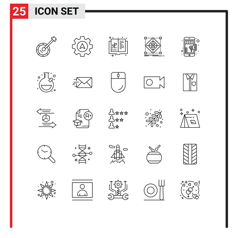 universelle Symbolsymbole Gruppe von 25 modernen Linien der Vorbereitung Gitterbuch Cluster Wissen editierbare Vektordesign-Elemente vektor