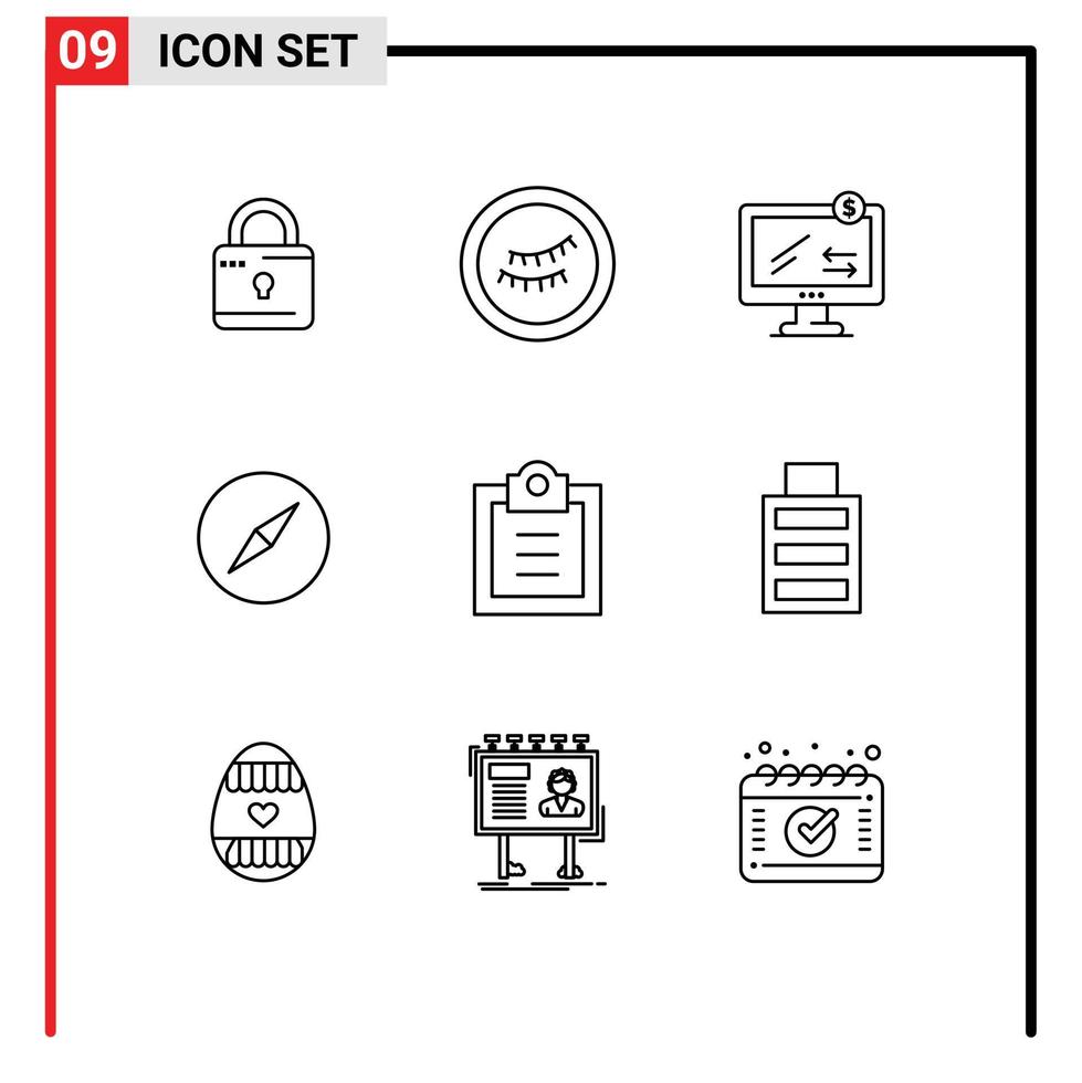 modern uppsättning av 9 konturer och symboler sådan som full att göra e-handel uppgifter navigering redigerbar vektor design element