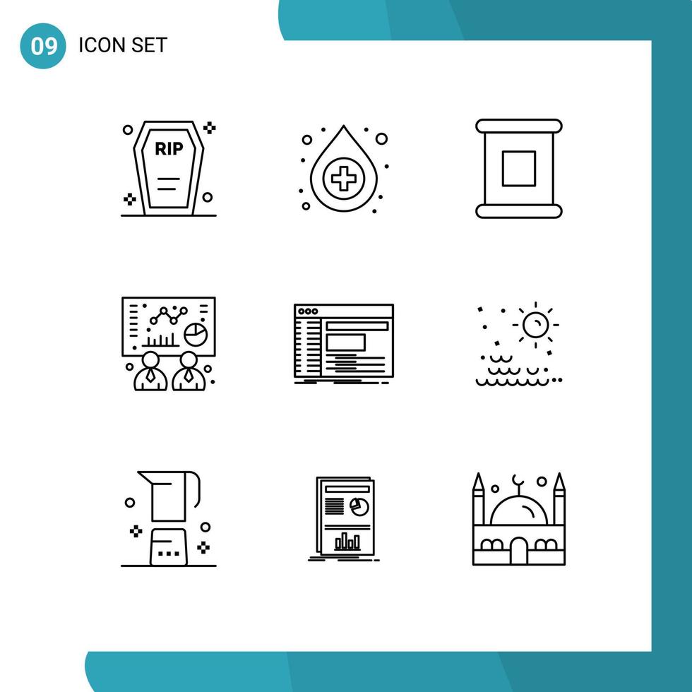 Gruppe von 9 skizziert Zeichen und Symbole für vorgefertigte Admin-Diagramme der Root-Konsole, bearbeitbare Vektordesign-Elemente vektor