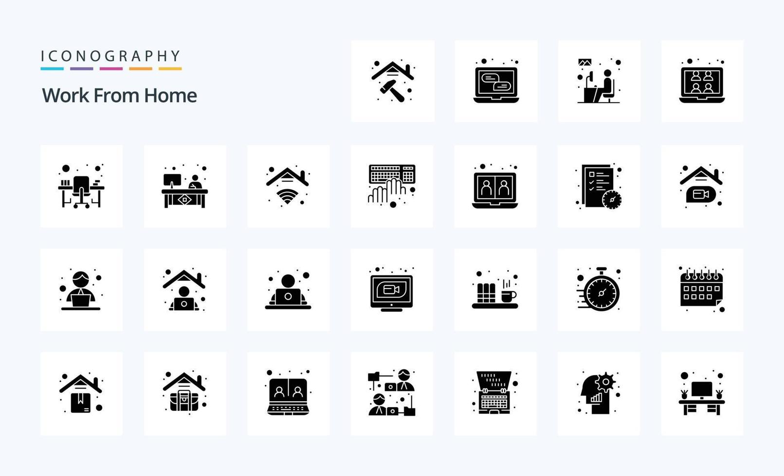 25 Arbeit von zu Hause aus solides Glyphen-Icon-Pack vektor