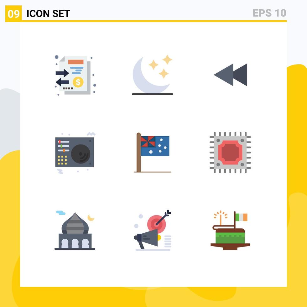 universell ikon symboler grupp av 9 modern platt färger av Australien spelare pil musik skiva redigerbar vektor design element