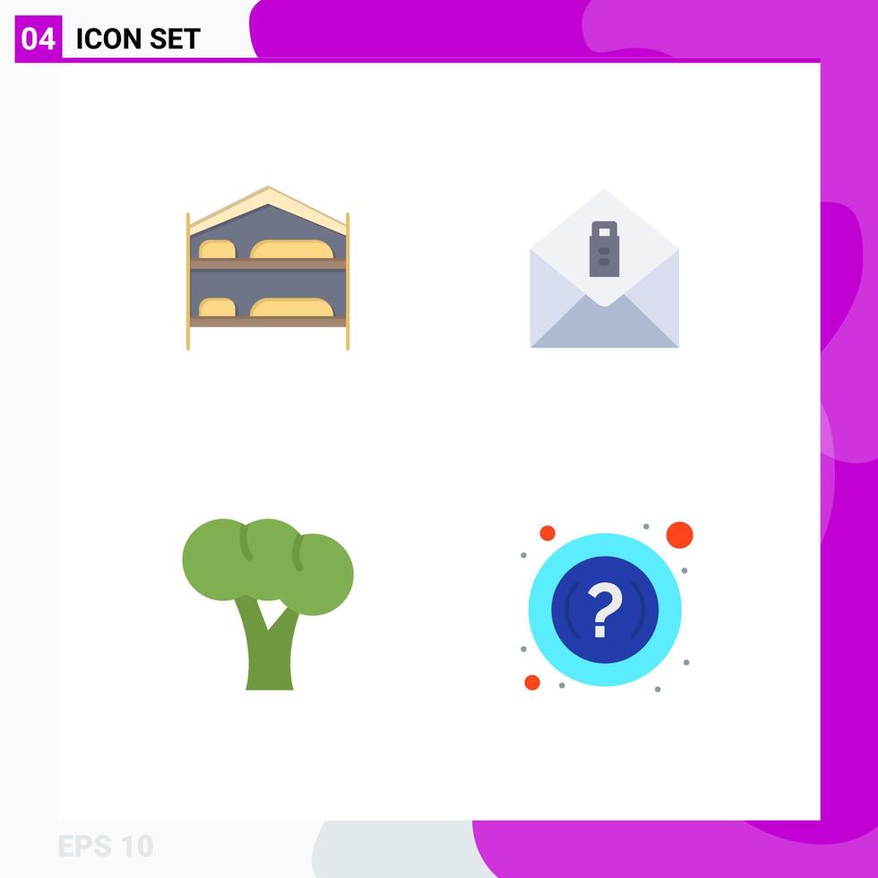 piktogram uppsättning av 4 enkel platt ikoner av säng organisk hotell radera faq redigerbar vektor design element
