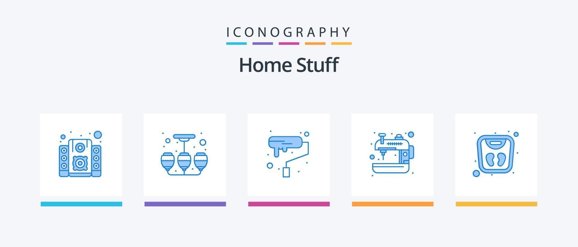 Hem grejer blå 5 ikon packa Inklusive förvaltning. hantverk. dekoration. sömnad maskin. apparat. kreativ ikoner design vektor