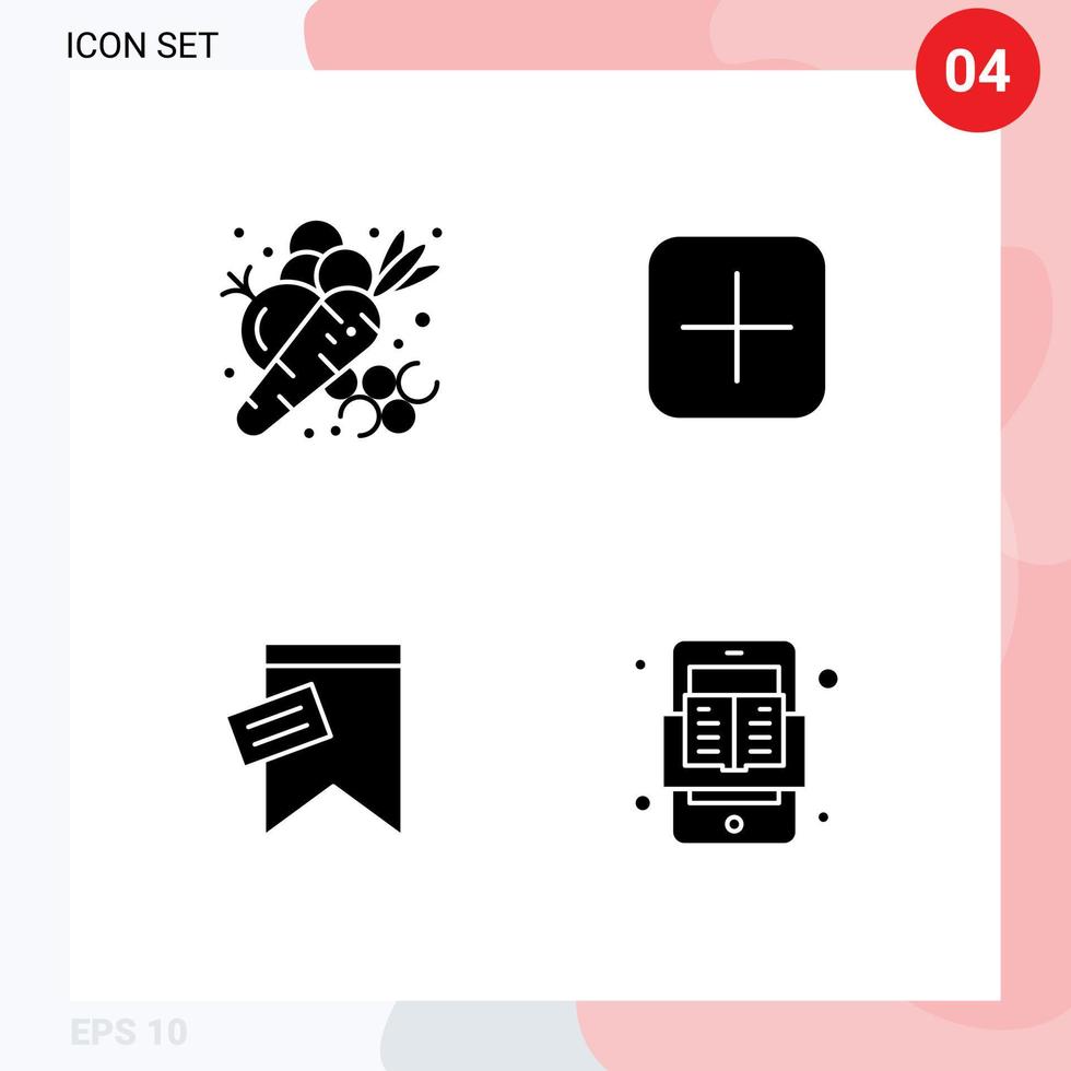 användare gränssnitt packa av 4 grundläggande fast glyfer av lantbruk mark mat plus tecken redigerbar vektor design element