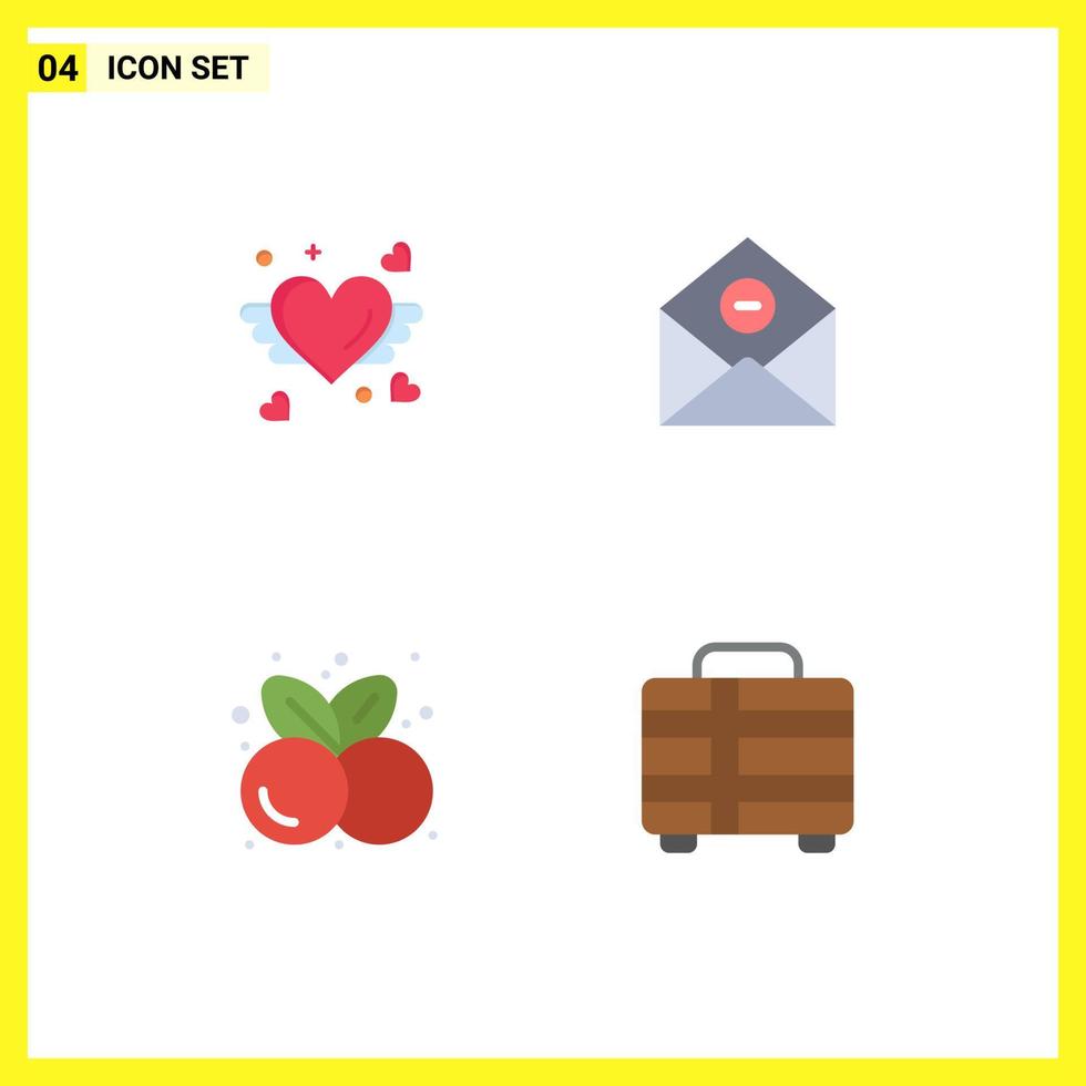 universell ikon symboler grupp av 4 modern platt ikoner av älskar körsbär bröllop radera frukt redigerbar vektor design element