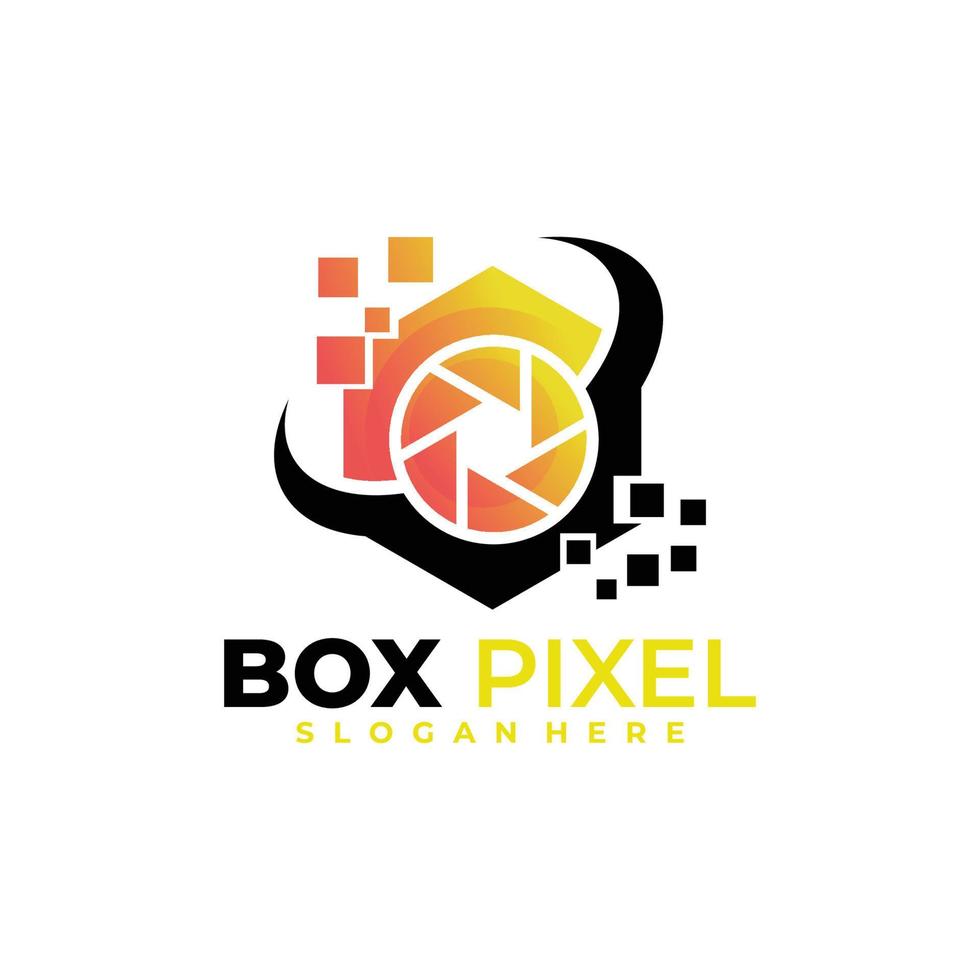 Pixelbox mit Shutter-Logo-Vektor-Design-Vorlage vektor