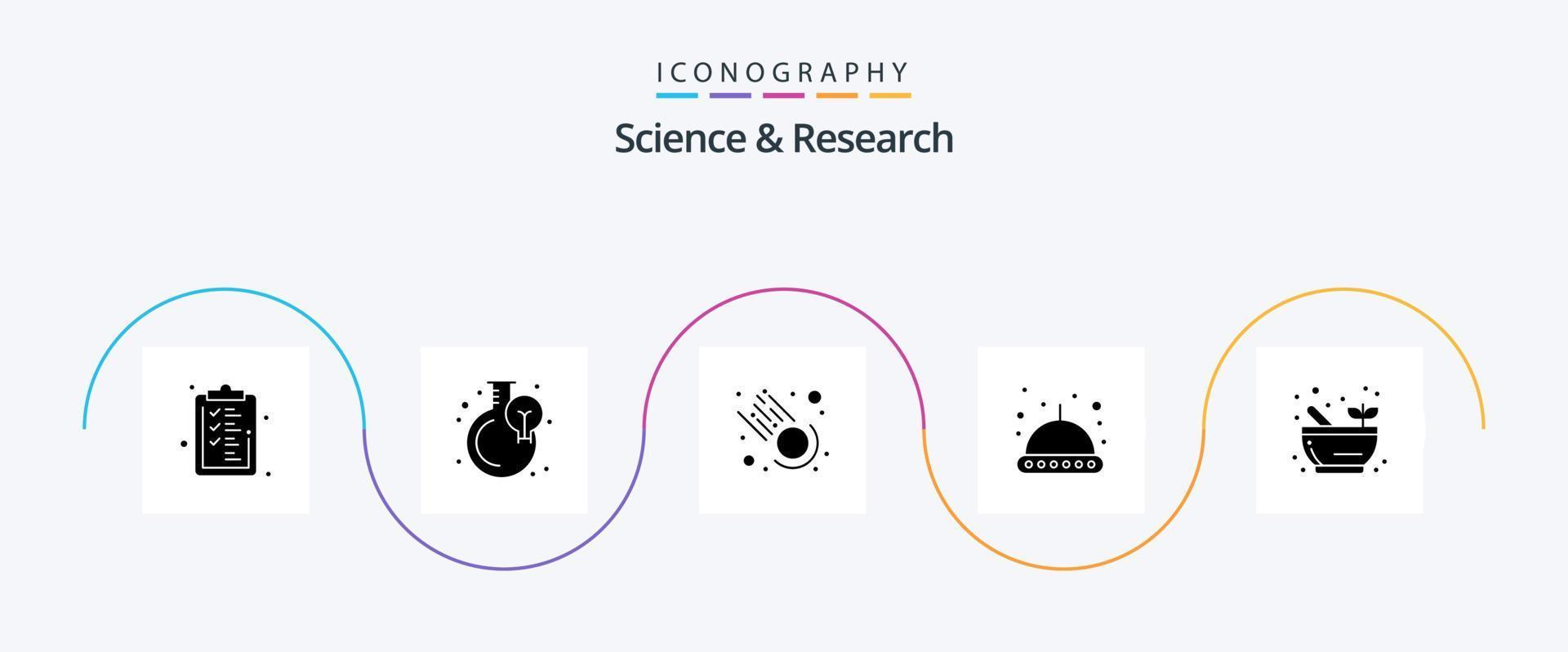 Science Glyph 5 Icon Pack inklusive . Wissenschaft. Komet. Schüssel. Raum vektor