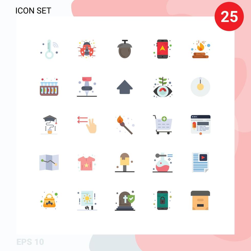 25 platt Färg begrepp för webbplatser mobil och appar flamma bål skog lägereld mobil redigerbar vektor design element
