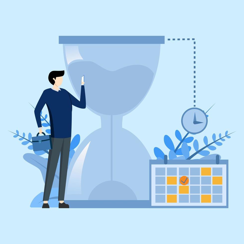 tidtabell planera illustration begrepp. karaktär hantera arbete uppgifter, tid förvaltning och organisation begrepp, deadline använder sig av kalender. vektor illustration.