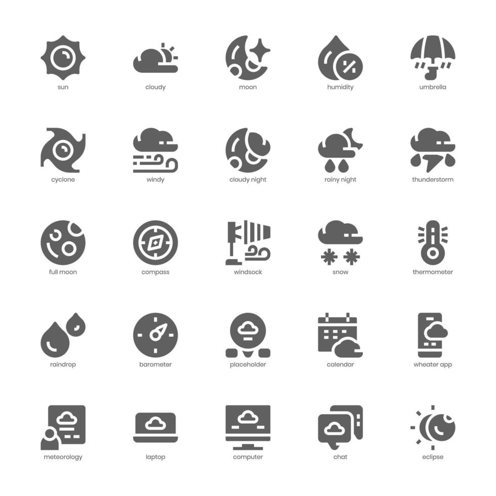 Wetter-Icon-Pack für Ihre Website, Ihr Handy, Ihre Präsentation und Ihr Logo-Design. Wettersymbol-Glyphen-Design. Vektorgrafik-Illustration und editierbarer Strich. vektor