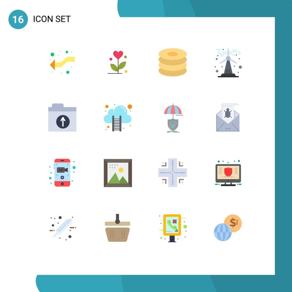 piktogram uppsättning av 16 enkel platt färger av mapp hållbar maträtt förnybar ekologi redigerbar packa av kreativ vektor design element