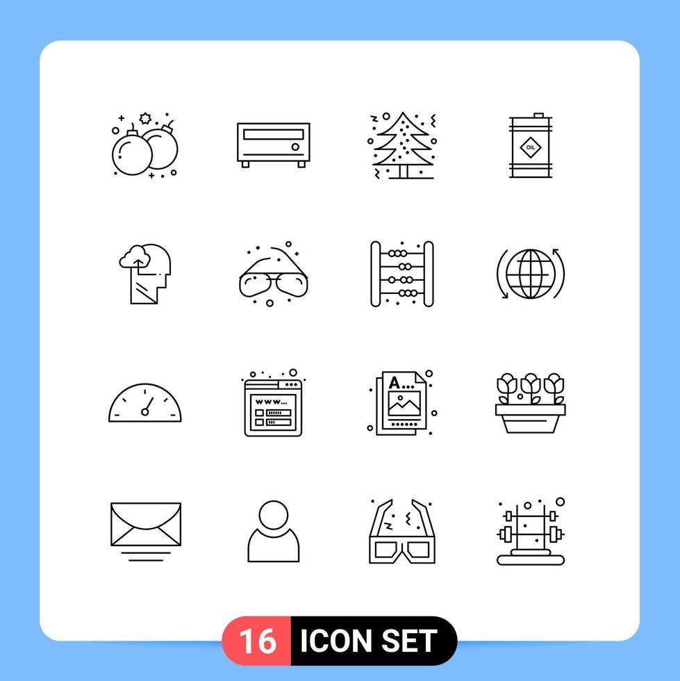 satz von 16 modernen ui-symbolen symbole zeichen für gedankenerfahrung weihnachtsbaum giftiges öl editierbare vektordesignelemente vektor