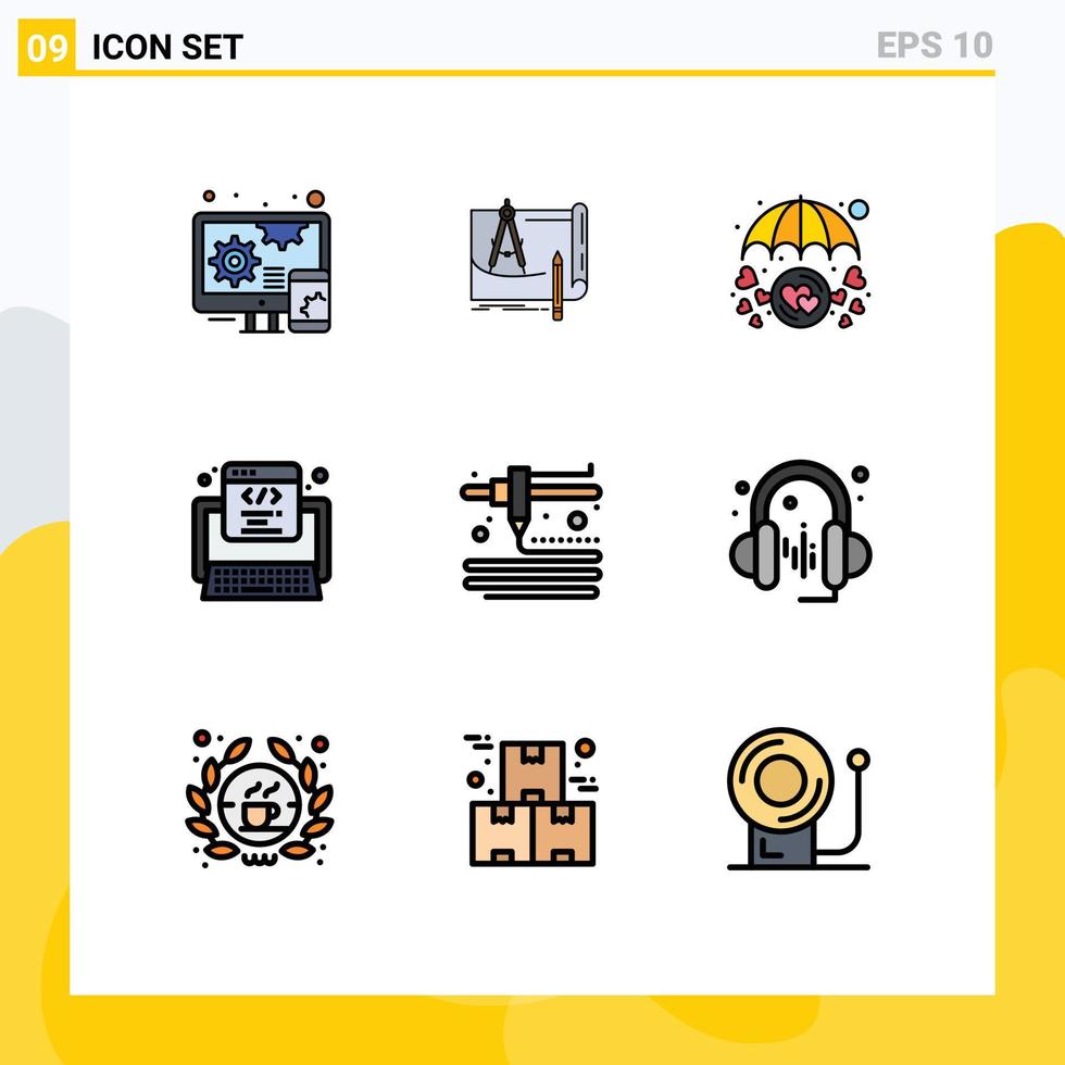 9 universell fylld linje platt färger uppsättning för webb och mobil tillämpningar webb utveckling planen koda skydd redigerbar vektor design element