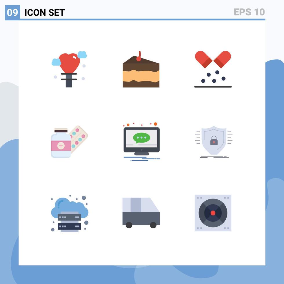 grupp av 9 platt färger tecken och symboler för kommentar läsplatta medicin läkemedel piller redigerbar vektor design element
