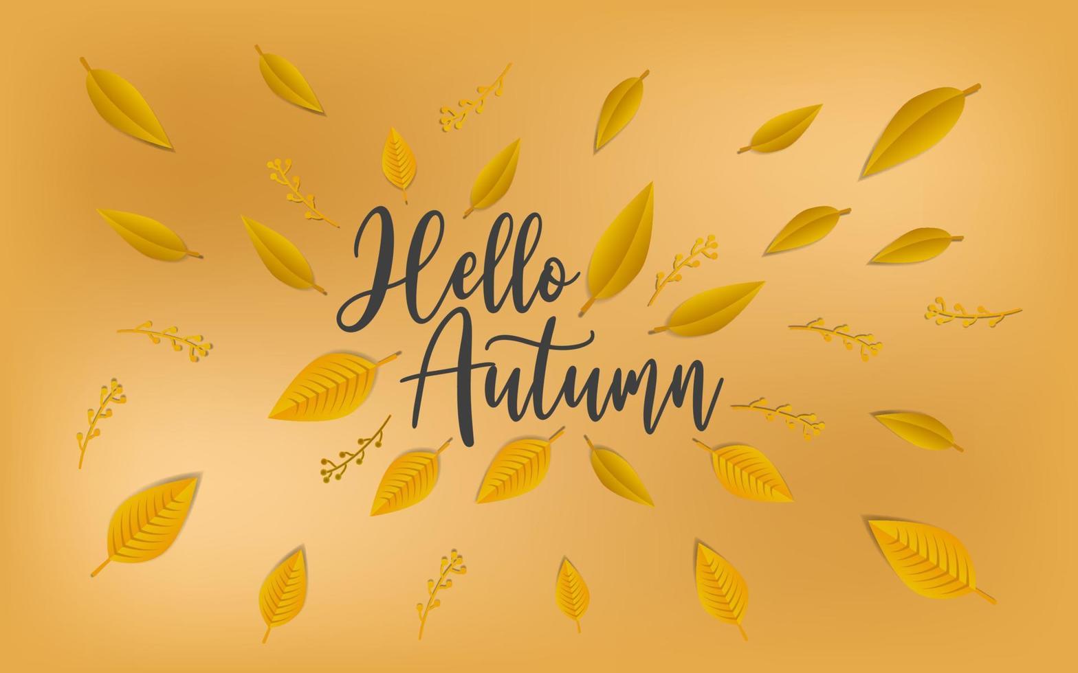 hallo herbst, herbstlaub hintergrund goldverlauf, herbstsaison hintergrund dekoratives plakat website banner vektor