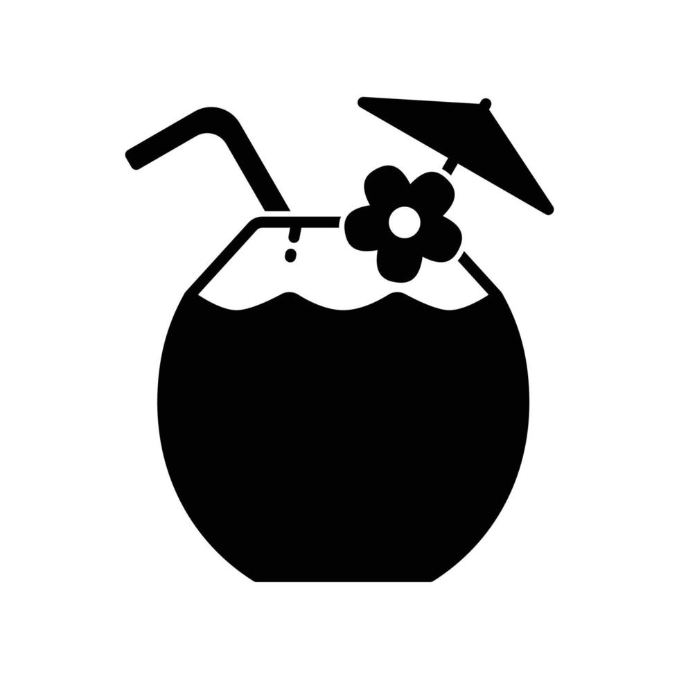 kokos dryck ikon med sugrör, paraply och blomma vektor