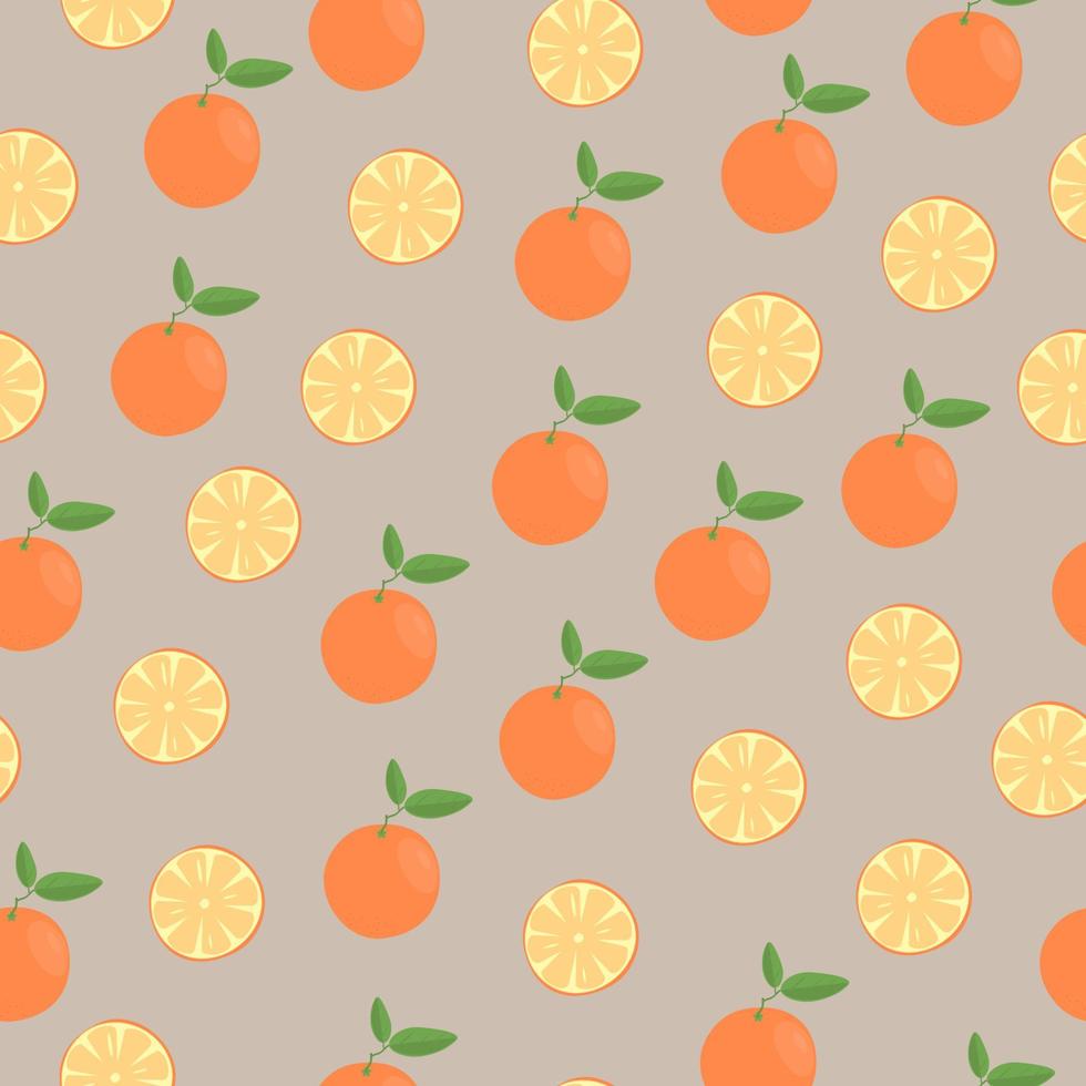 Fruchtnahtloses Muster mit ganzen und geschnittenen Orangen auf beigem Hintergrund vektor