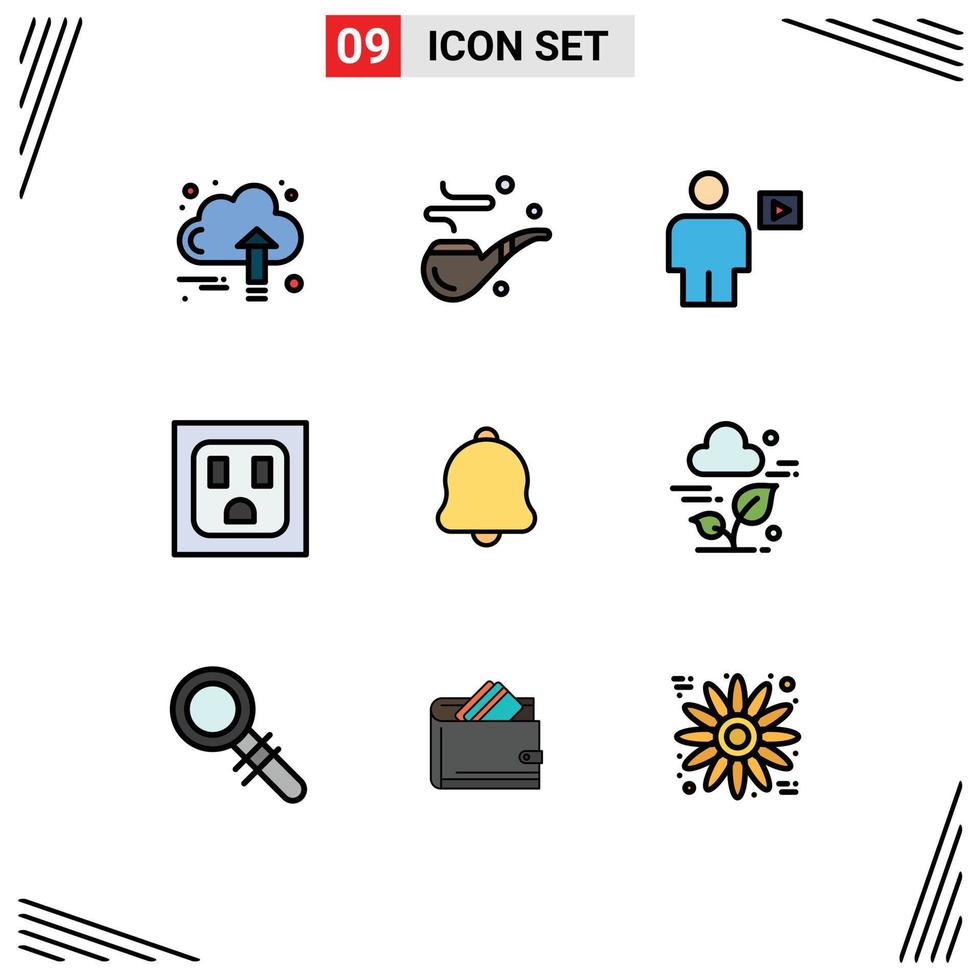 9 gefülltes flaches Farbkonzept für mobile Websites und Apps Klingelsteckdose Väter elektrische Wiedergabe editierbare Vektordesign-Elemente vektor