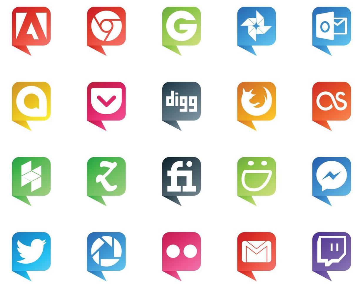 20 Logo im Sprechblasenstil für soziale Medien wie Tweet Messenger Firefox Smugmug Zootool vektor