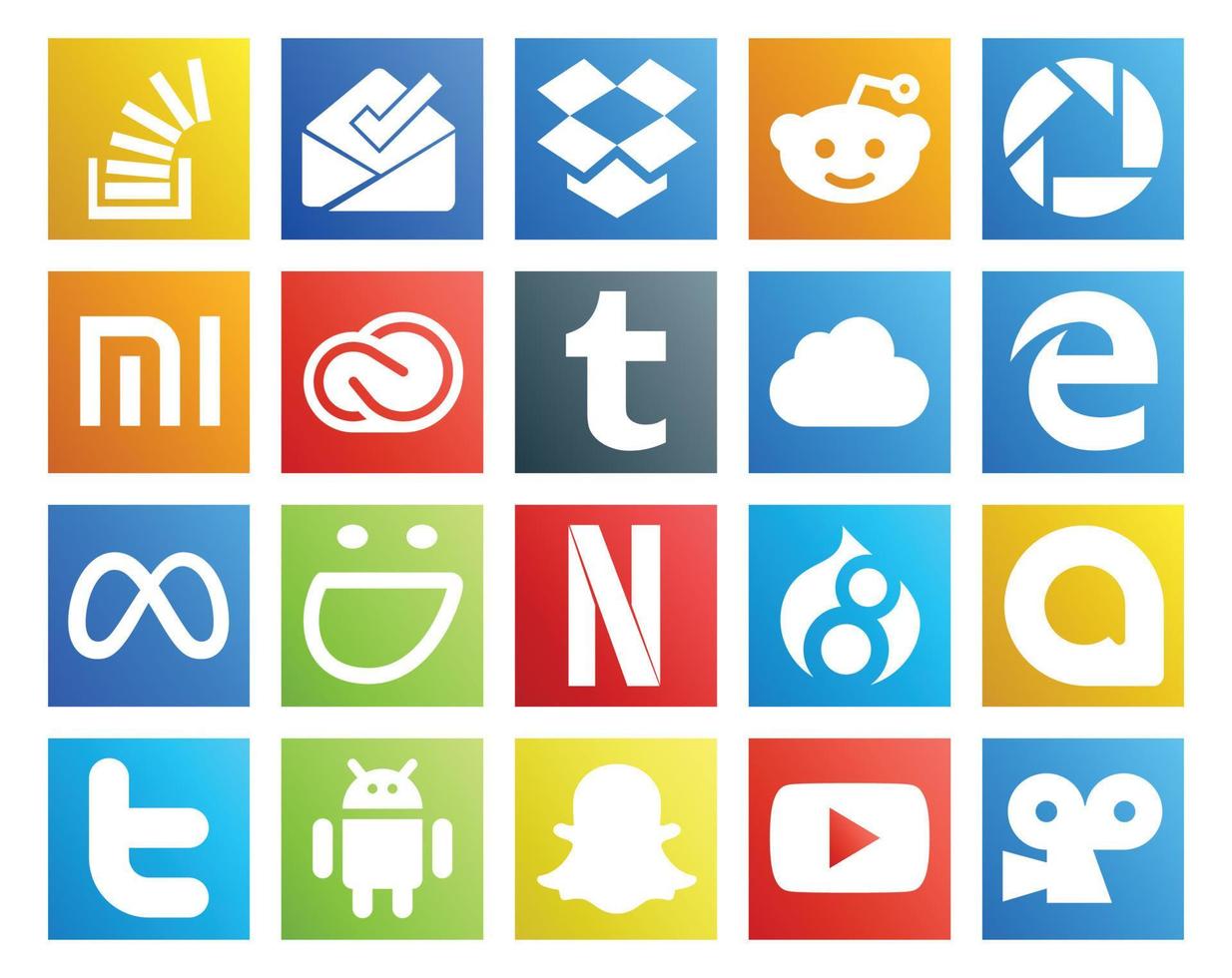 20 Social-Media-Icon-Packs, einschließlich selbstgefälliger Meta-Xiaomi-Edge-Tumblr vektor