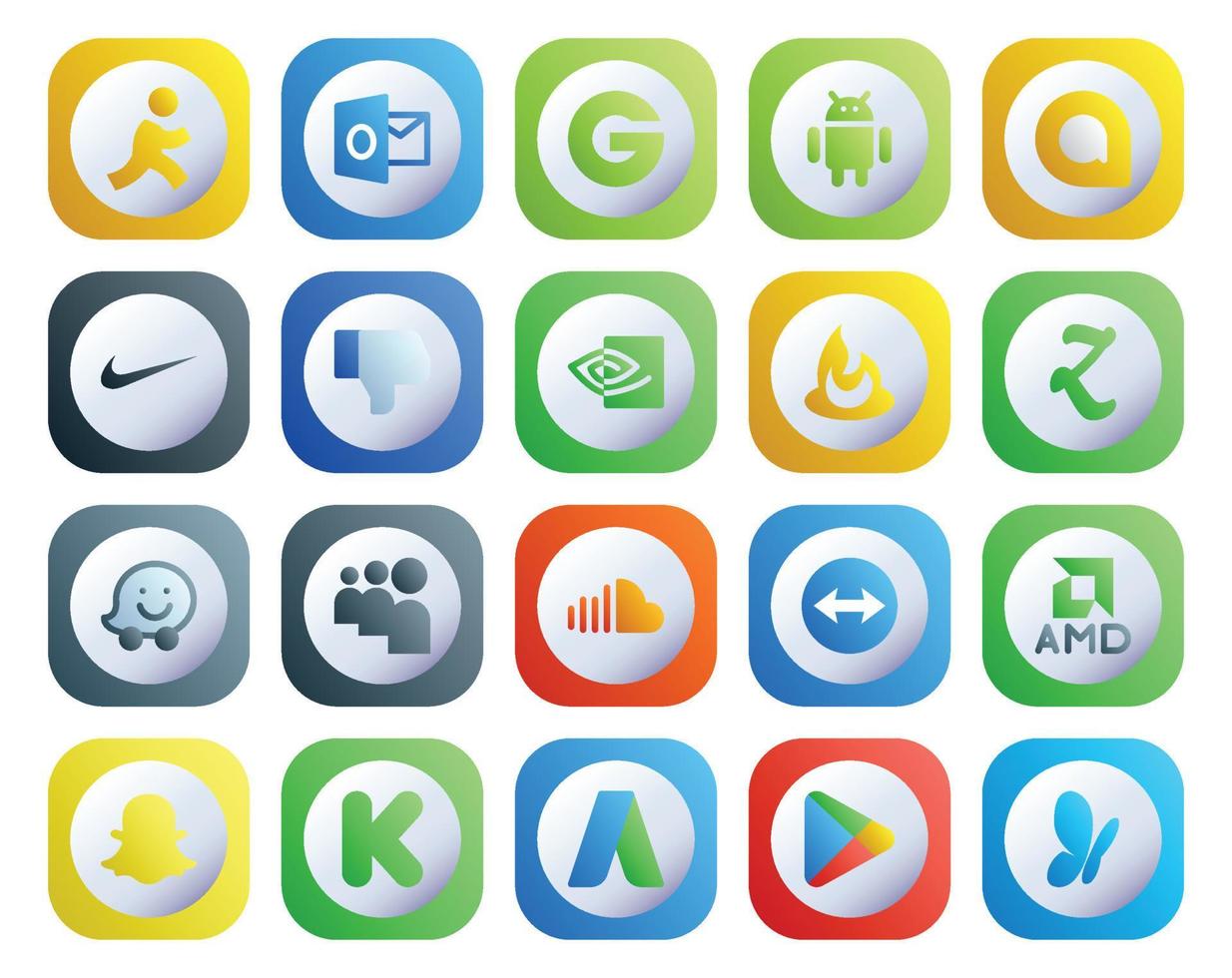 20 Social Media Icon Pack inklusive Snapchat Teamviewer Feedburner Musik Soundcloud vektor