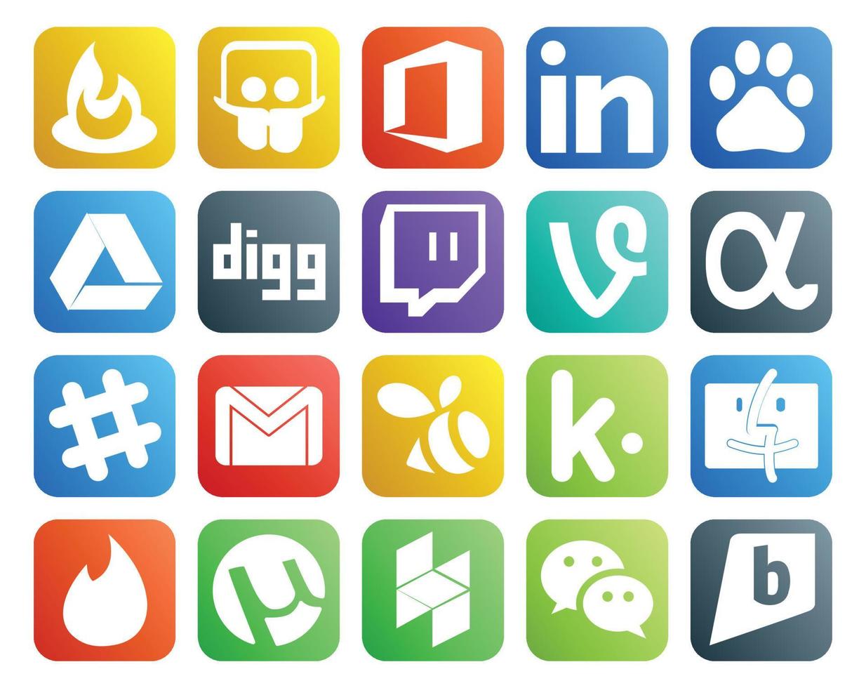 20 Social-Media-Icon-Packs, einschließlich Finder Swarm Vine Mail Gmail vektor