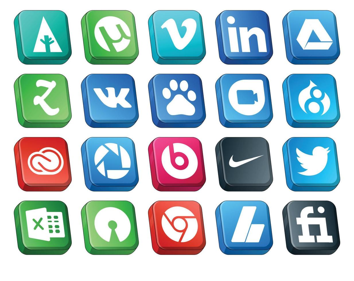 20 social media ikon packa Inklusive Twitter takter piller baidu picasa cc vektor