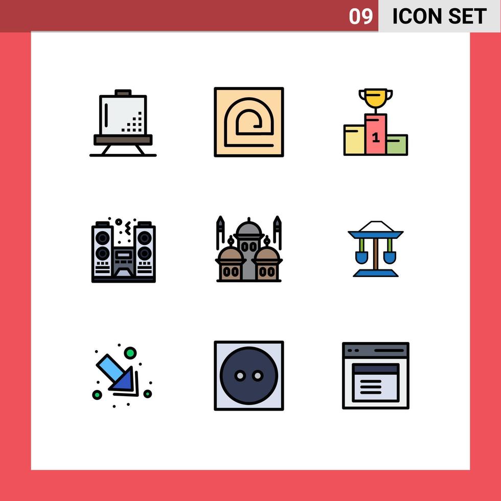 Piktogramm-Set aus 9 einfachen, gefüllten, flachen Farben von bearbeitbaren Vektordesign-Elementen für Party-Feier-Passwort-Becher-Champion vektor
