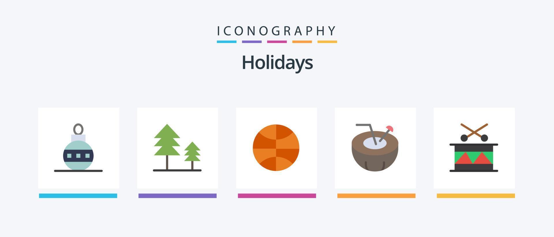 Ferien Flat 5 Icon Pack inklusive Festival. Weihnachten. Weihnachten. Urlaub. Kokosnussgetränk. kreatives Symboldesign vektor