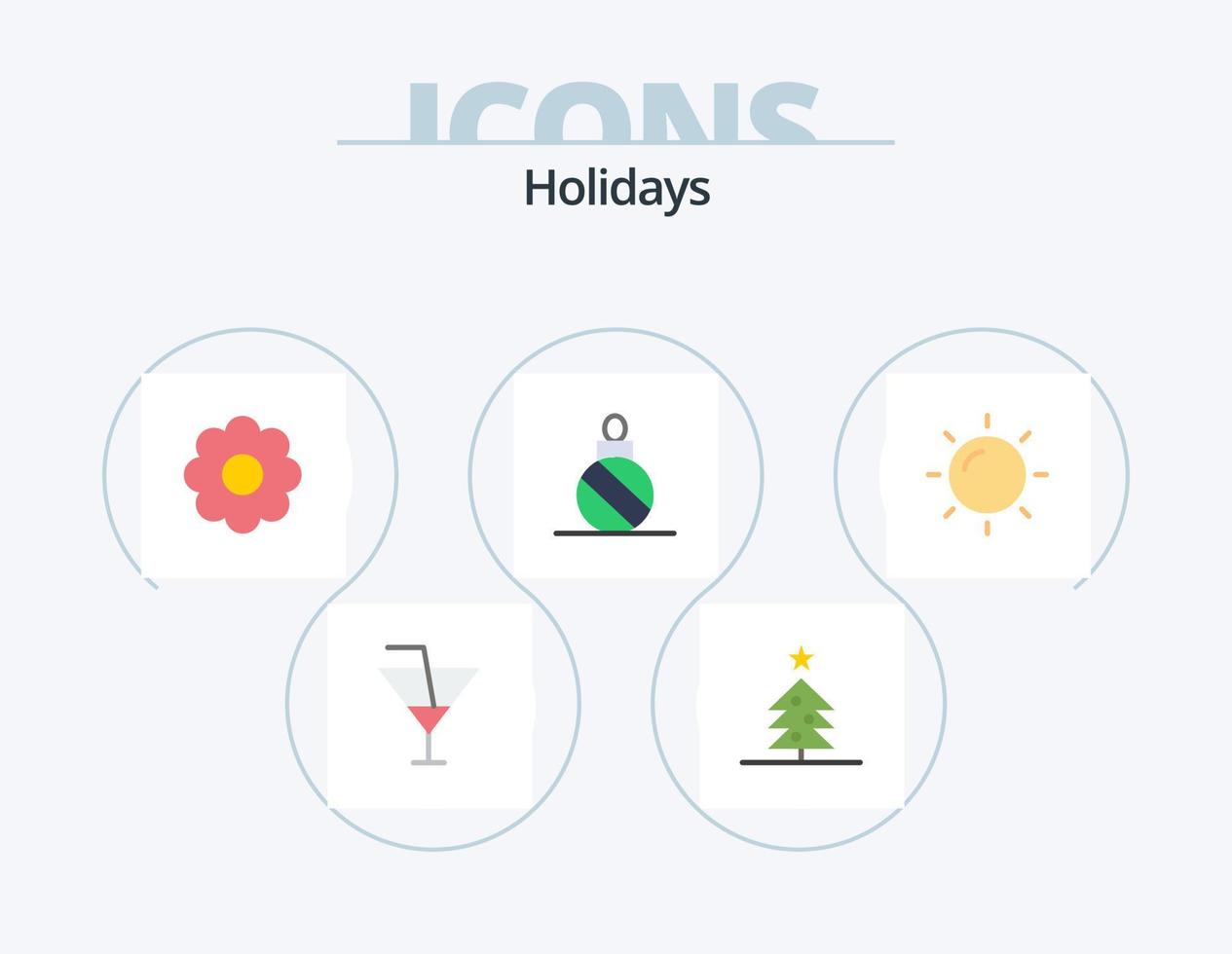 Urlaub flach Icon Pack 5 Icon Design. Urlaub. Sommer. Topf. Urlaub. Weihnachtskugel vektor