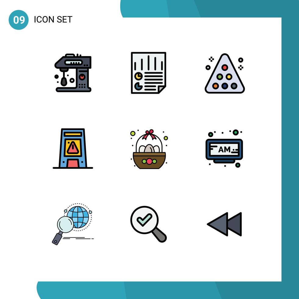 9 universell fylld linje platt färger uppsättning för webb och mobil tillämpningar signal- golv Rapportera sport kuggstång redigerbar vektor design element
