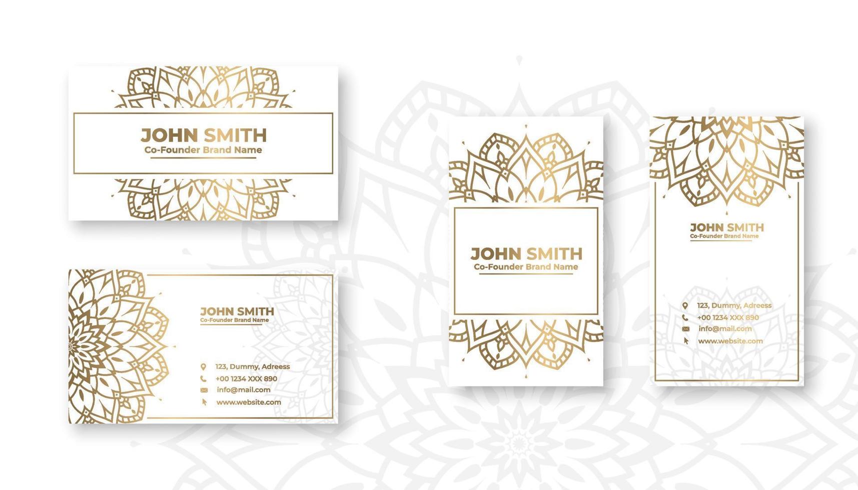 moderne Luxus-Visitenkarten-Design-Vektorvorlage, goldenes Mandala auf weißem Hintergrund, Kontaktkarte für Unternehmen vektor