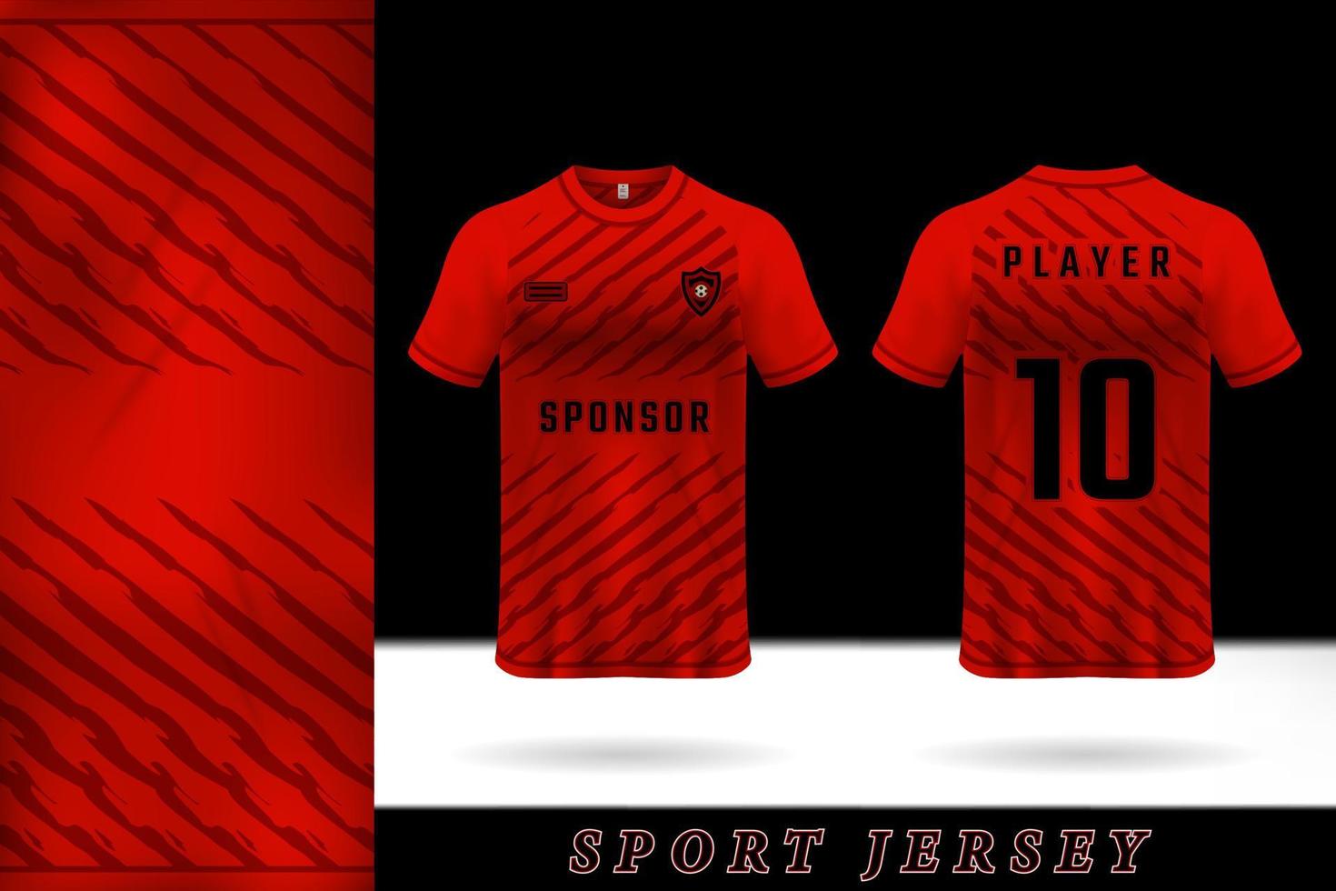 Sport-Trikot-Template-Design in roten und dunklen Farbstreifen vektor