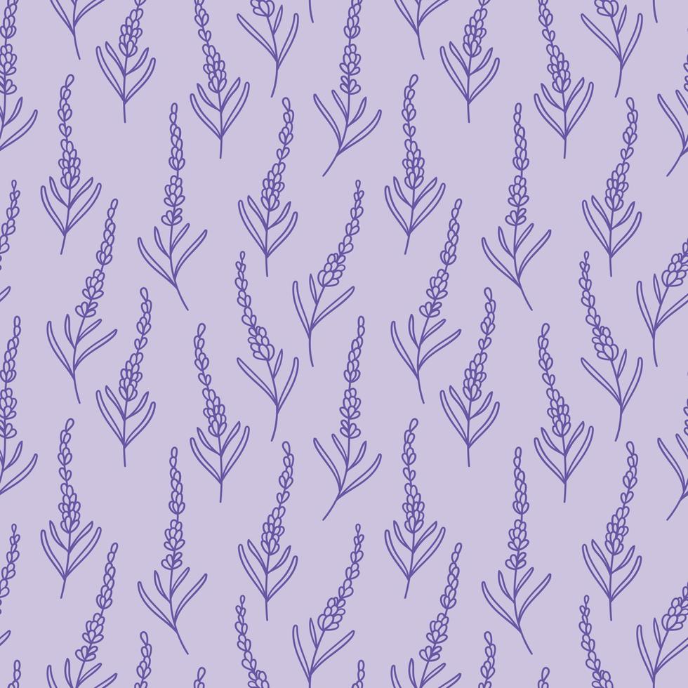 handgezeichnete Vektor-Lavendel-Doodles, niedliches lila Blumenmuster vektor