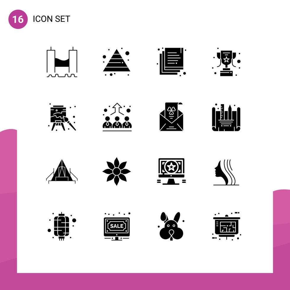 Gruppe von 16 soliden Glyphenzeichen und Symbolen für Farbkunstkopie Staffelei Belohnung editierbare Vektordesign-Elemente vektor