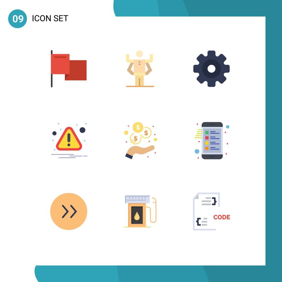 9 thematische Vektor-Flachfarben und editierbare Symbole für Einnahmeneinnahmen Medien Aufmerksamkeit Vorsicht editierbare Vektordesign-Elemente vektor