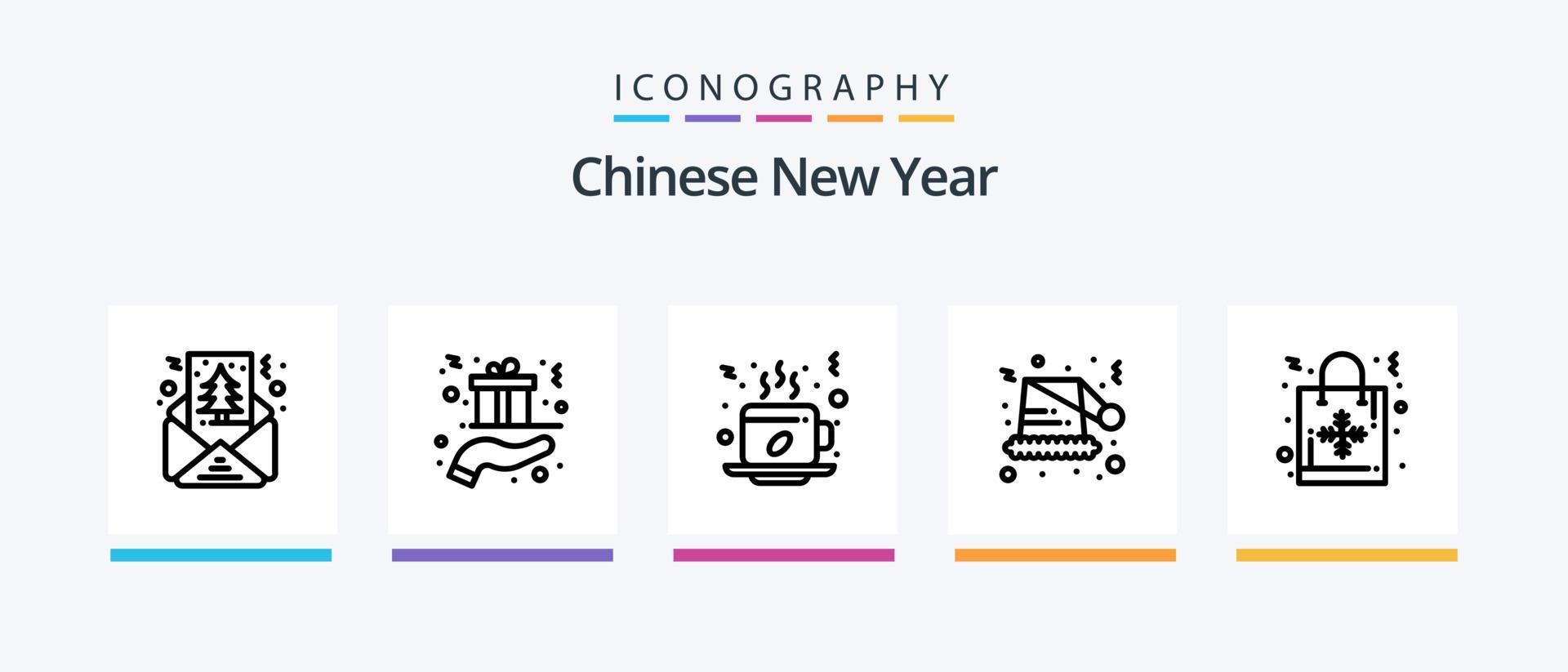 Chinese New Year Line 5 Icon Pack inklusive Neu. Chinesisch. Lampe. Tasse. Laterne. kreatives Symboldesign vektor