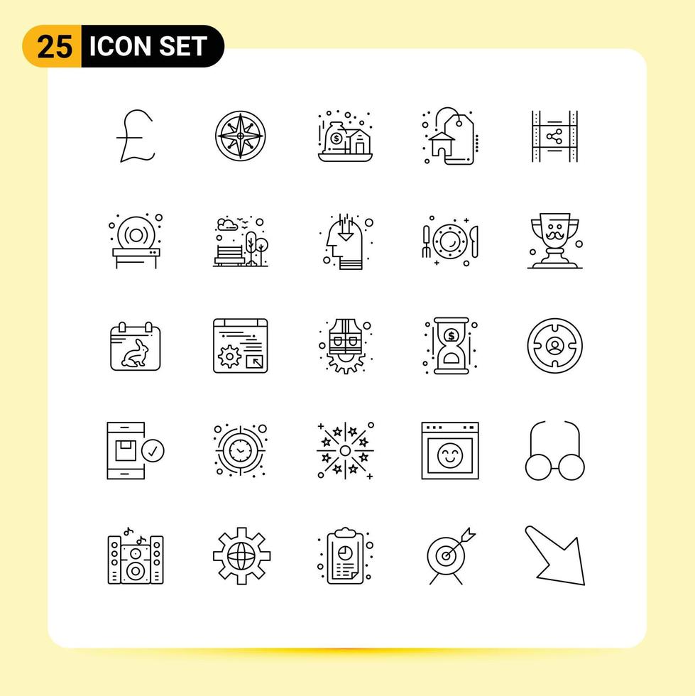 satz von 25 modernen ui-symbolen symbole zeichen für filmverteilung vermögensverkauf rabatt editierbare vektordesignelemente vektor