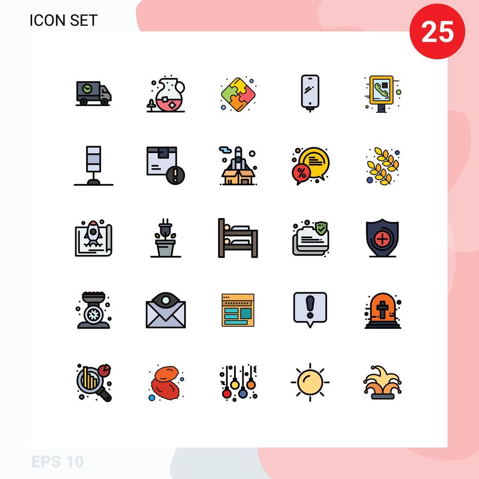 modern uppsättning av 25 fylld linje platt färger och symboler sådan som info grafisk laddning dryck mobil telefon redigerbar vektor design element