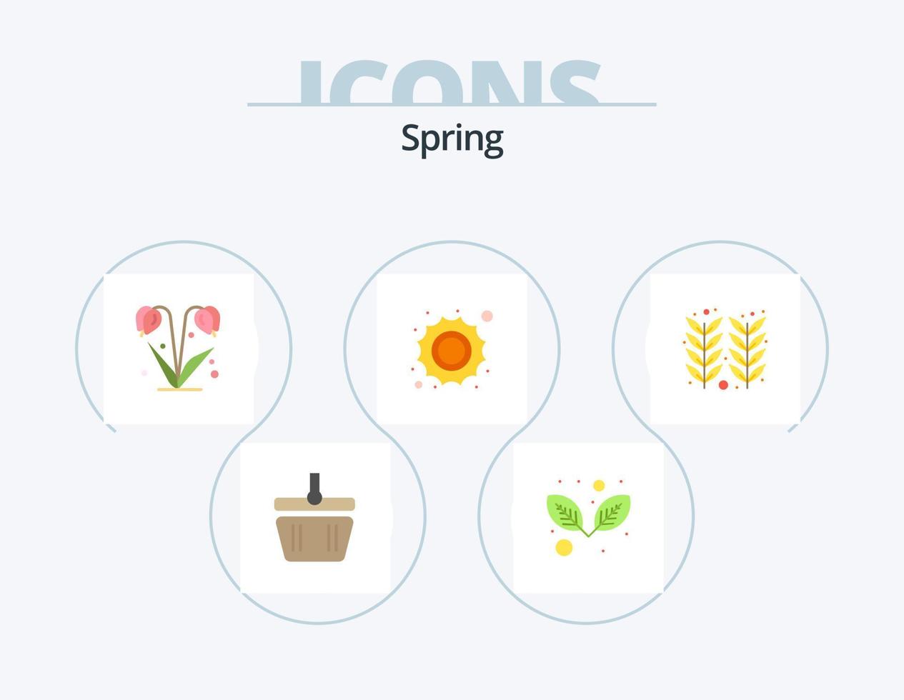 Federflach Icon Pack 5 Icon Design. Landwirtschaft. Landwirtschaft. Blumen. Tageszeit. sonnig vektor