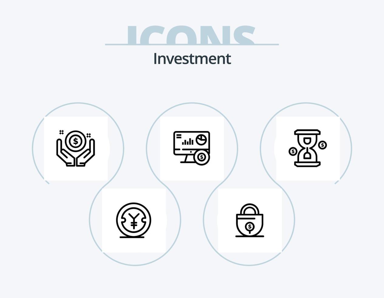 investering linje ikon packa 5 ikon design. investera. företag. investering. Glödlampa. Graf vektor