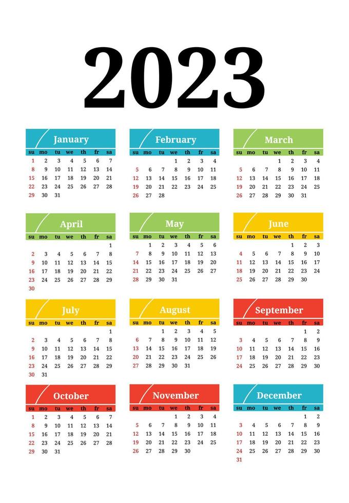 Kalender für 2023 isoliert auf weißem Hintergrund vektor