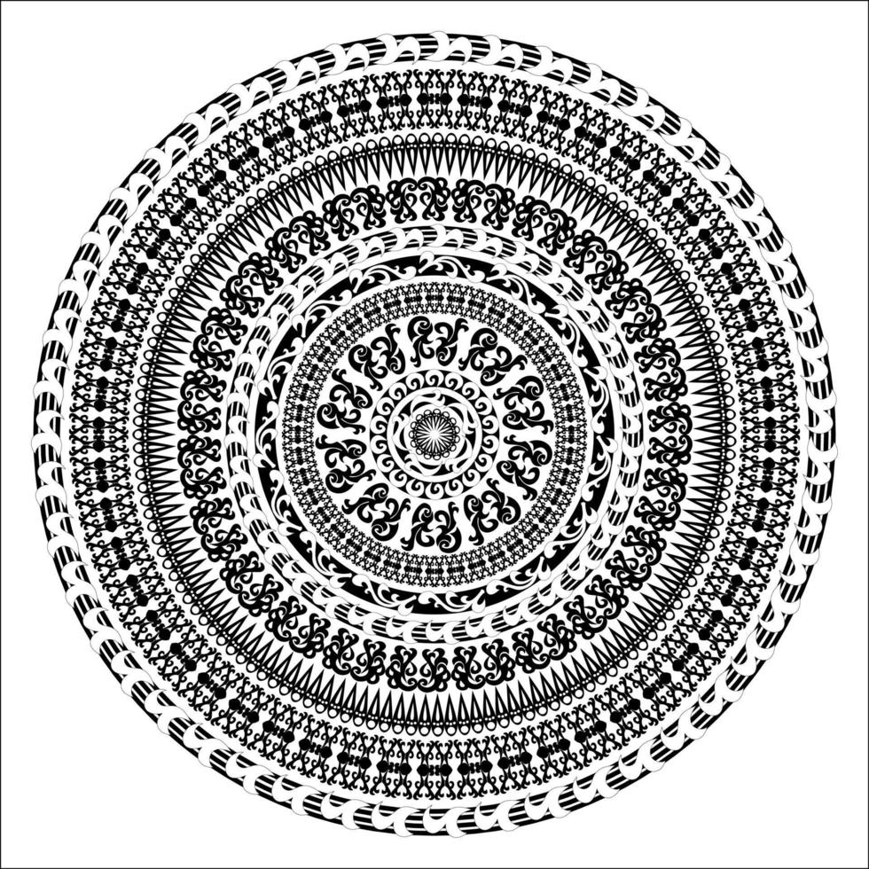 Ornament einfarbige Karte mit Mandala. Runde dekorative Vektorform isoliert auf weiß. Vektor-Illustration in Schwarz-Weiß-Farben. vektor