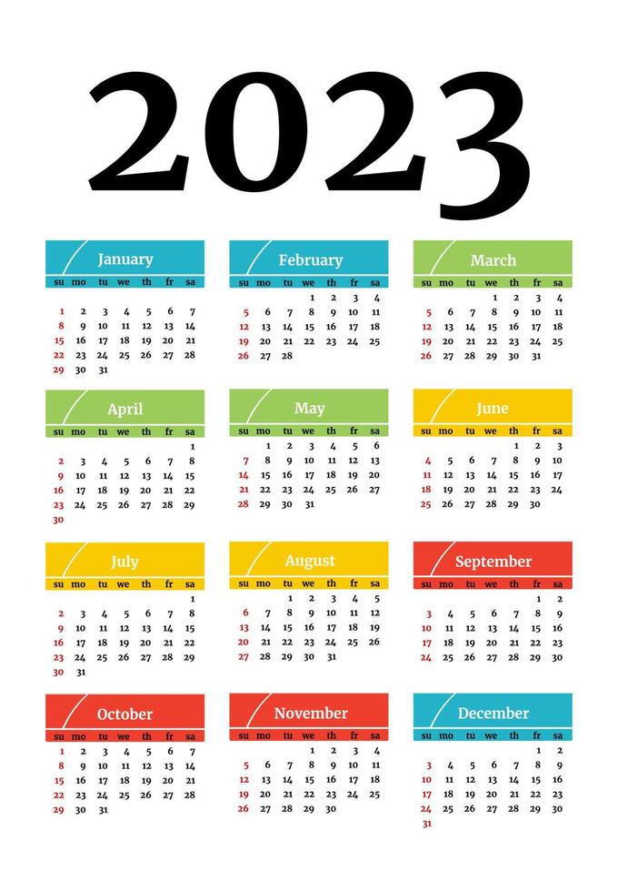 Kalender für 2023 isoliert auf weißem Hintergrund vektor