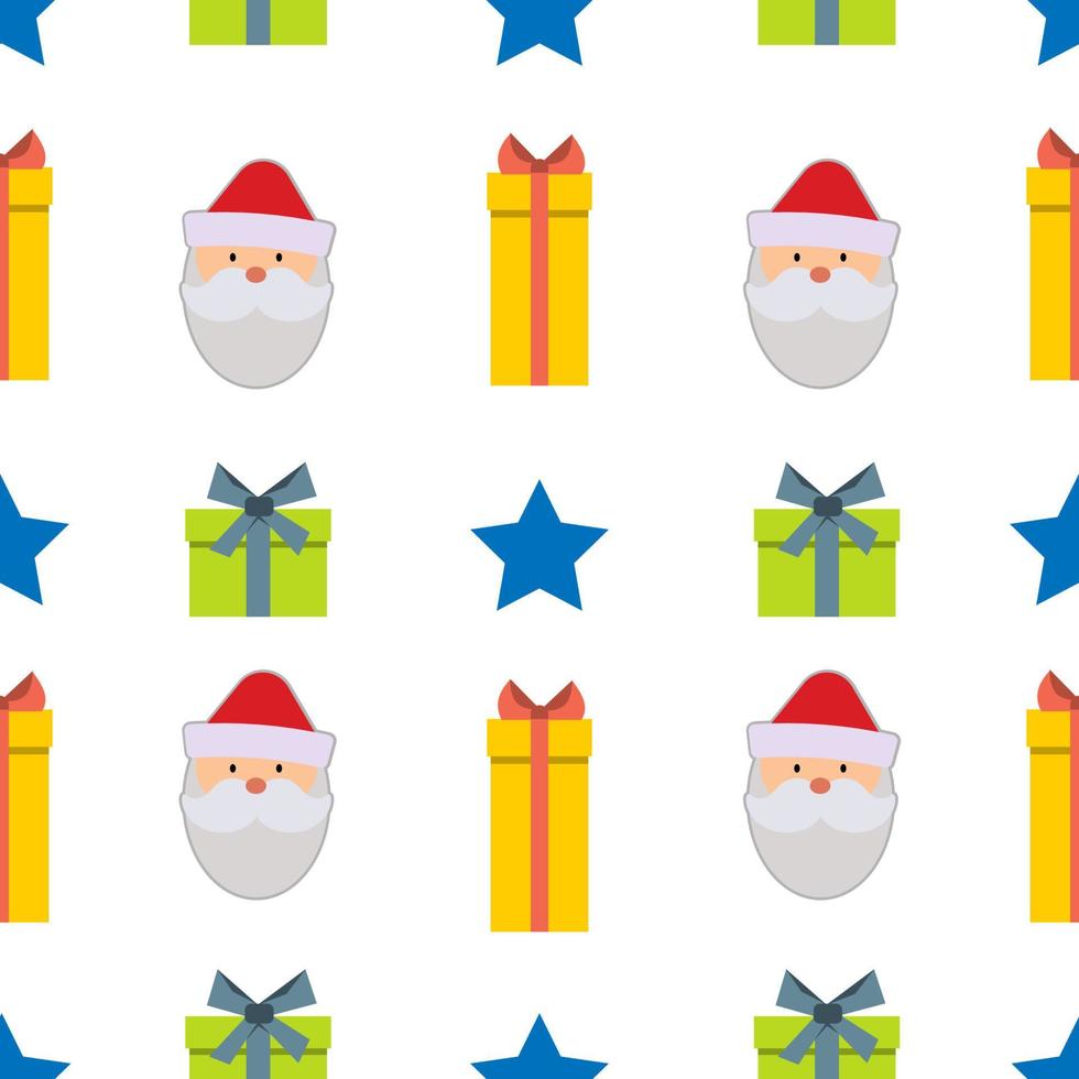 jul sömlös mönster med stjärna, santa claus och gåva låda på vit bakgrund. vektor illustration