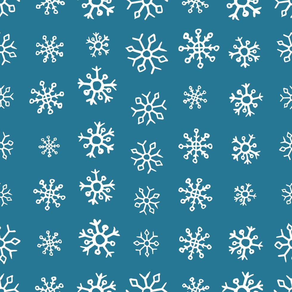 nahtloser hintergrund von hand gezeichneten schneeflocken. weiße Schneeflocken auf blauem Hintergrund. weihnachts- und neujahrsdekorationselemente. Vektor-Illustration. vektor