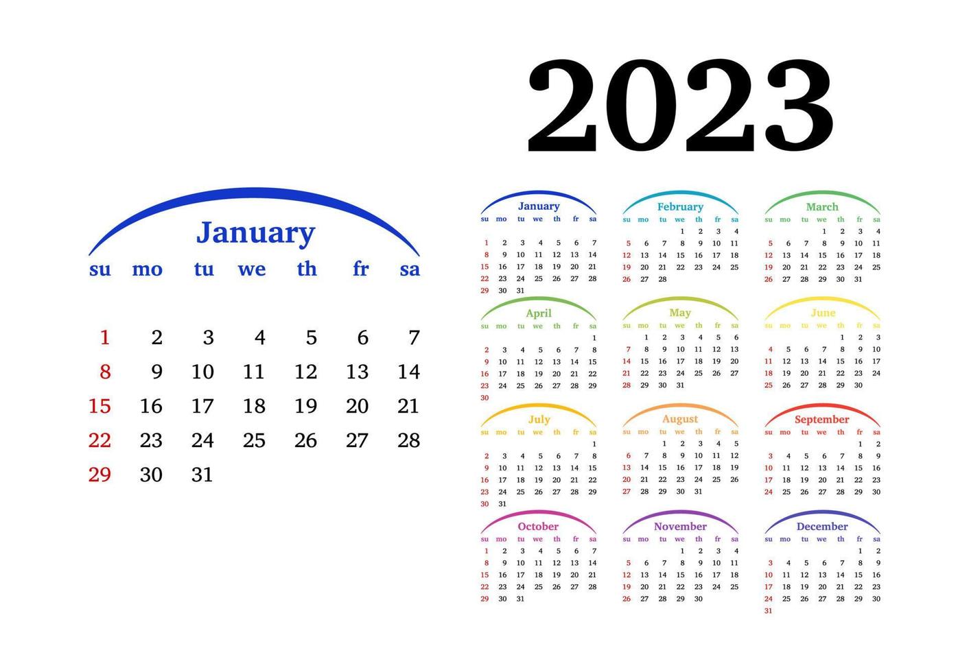 Kalender für 2023 isoliert auf weißem Hintergrund vektor