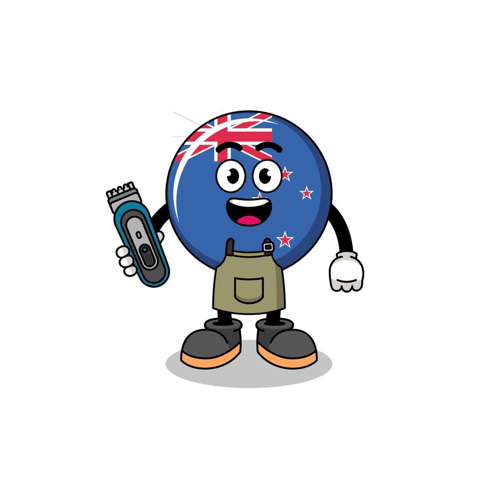 tecknad serie illustration av ny zealand flagga som en barberare man vektor