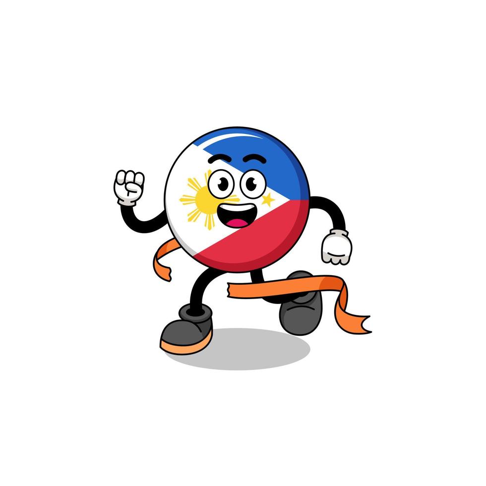 maskot tecknad serie av filippinerna flagga löpning på Avsluta linje vektor
