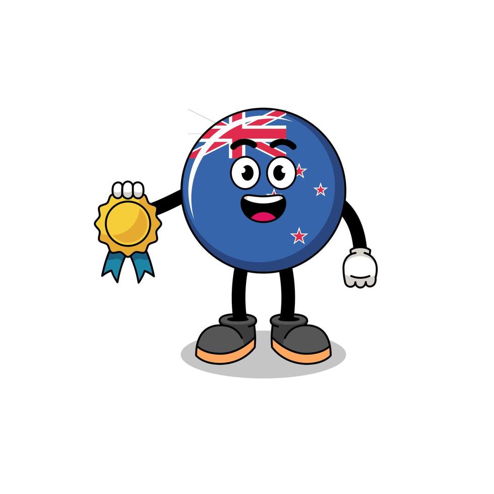 ny zealand flagga tecknad serie illustration med tillfredsställelse garanterat medalj vektor